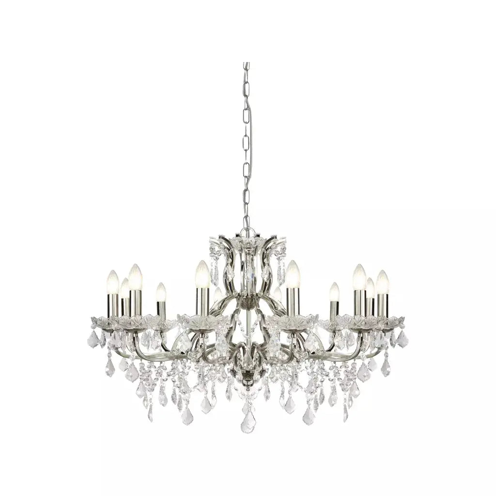 searchlight chandlier Paris 12Lt Chandelier - Satin Silver & Clear Crystal Drops - searchlight chandlier Paris 12Lt Chandelier - Satin Silver & Clear Crystal Drops