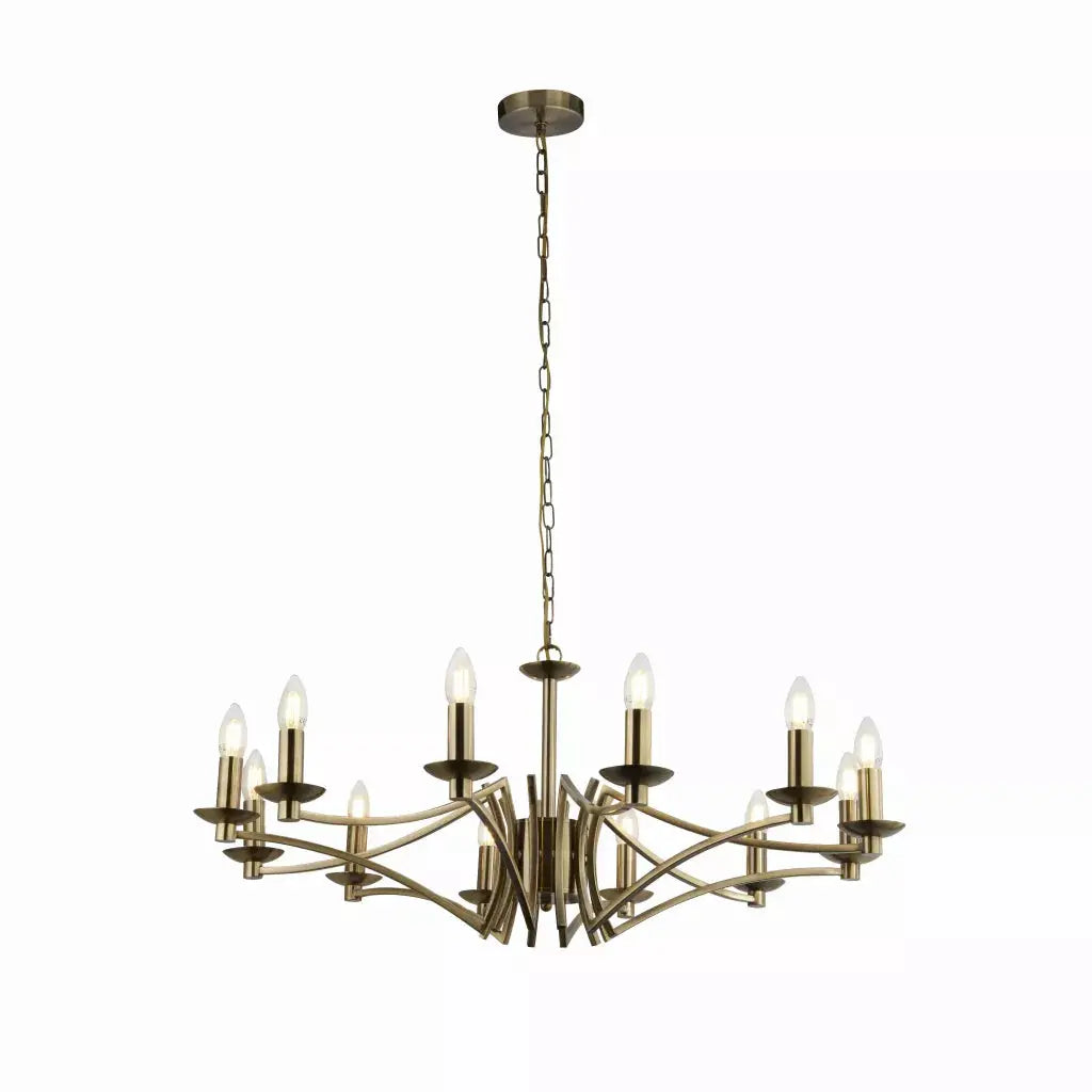 Searchlight Pendant Lights Ascot 12Lt Pendant - Antique Brass Metal - Searchlight Pendant Lights Ascot 12Lt Pendant - Antique Brass Metal