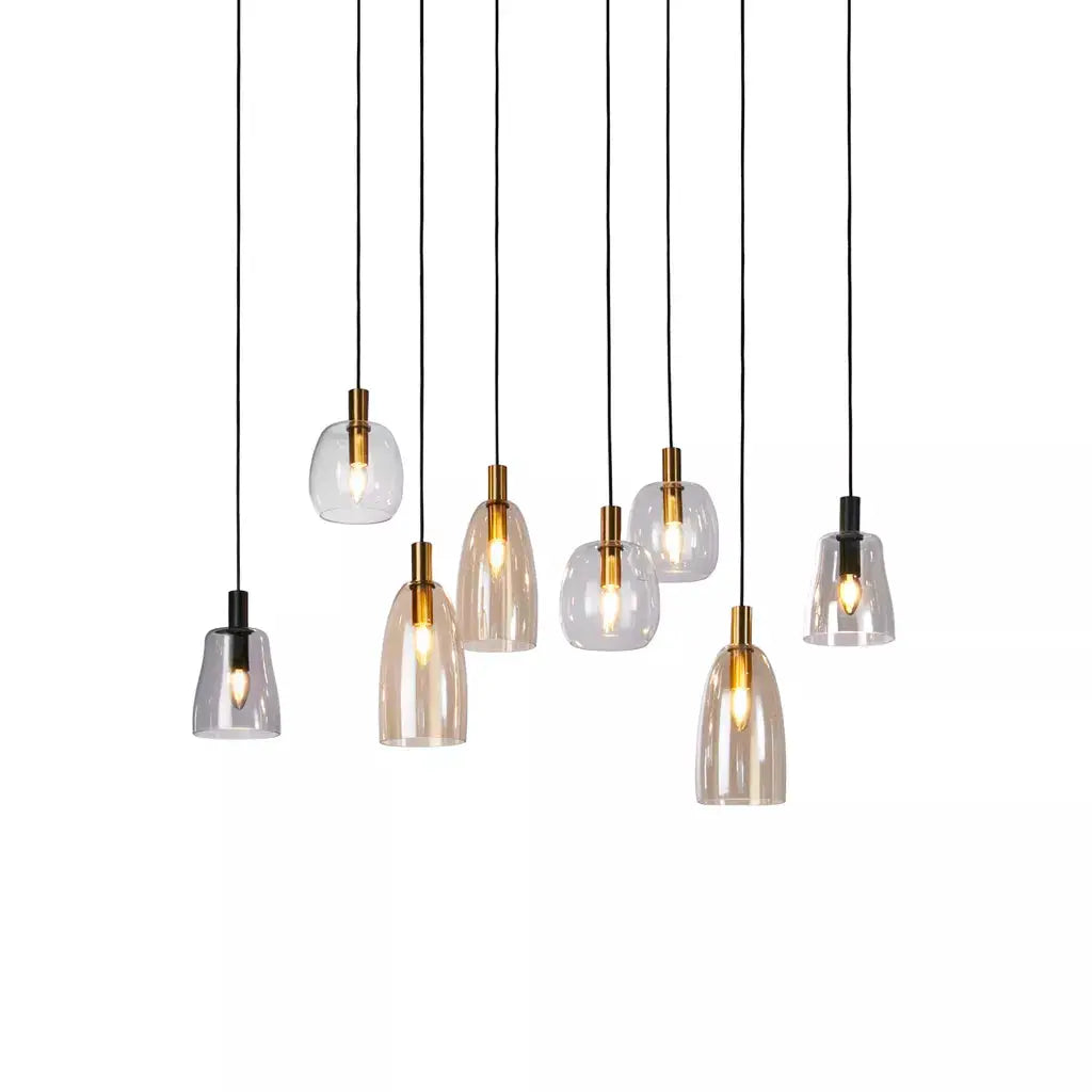 Searchlight Pendant Lights Divine 8Lt Multi-Drop Pendant - Black Metal & Coloured Glass - Searchlight Pendant Lights Divine 8Lt Multi-Drop Pendant - Black Metal & Coloured Glass