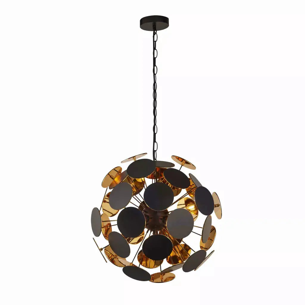 Searchlight Pendant Lights Discus 4Lt Pendant - Black Metal, Black & Gold PC Discs - Searchlight Pendant Lights Discus 4Lt Pendant - Black Metal, Black & Gold PC Discs