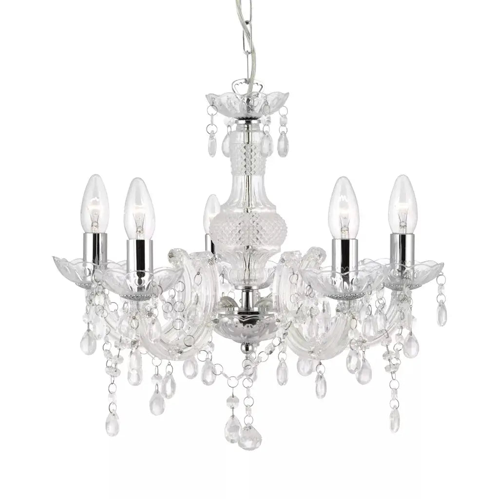 Searchlight Pendant Lights Marie Therese 5Lt Pendant - Clear Glass & Acrylic - Searchlight Pendant Lights Marie Therese 5Lt Pendant - Clear Glass & Acrylic