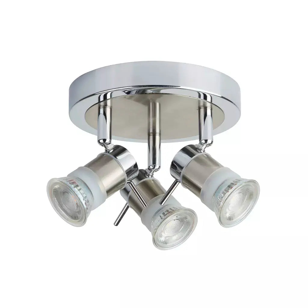 searchlight spots Aries 3Lt Round Spotlight - Chrome, Satin Silver, IP44 - searchlight spots Aries 3Lt Round Spotlight - Chrome, Satin Silver, IP44
