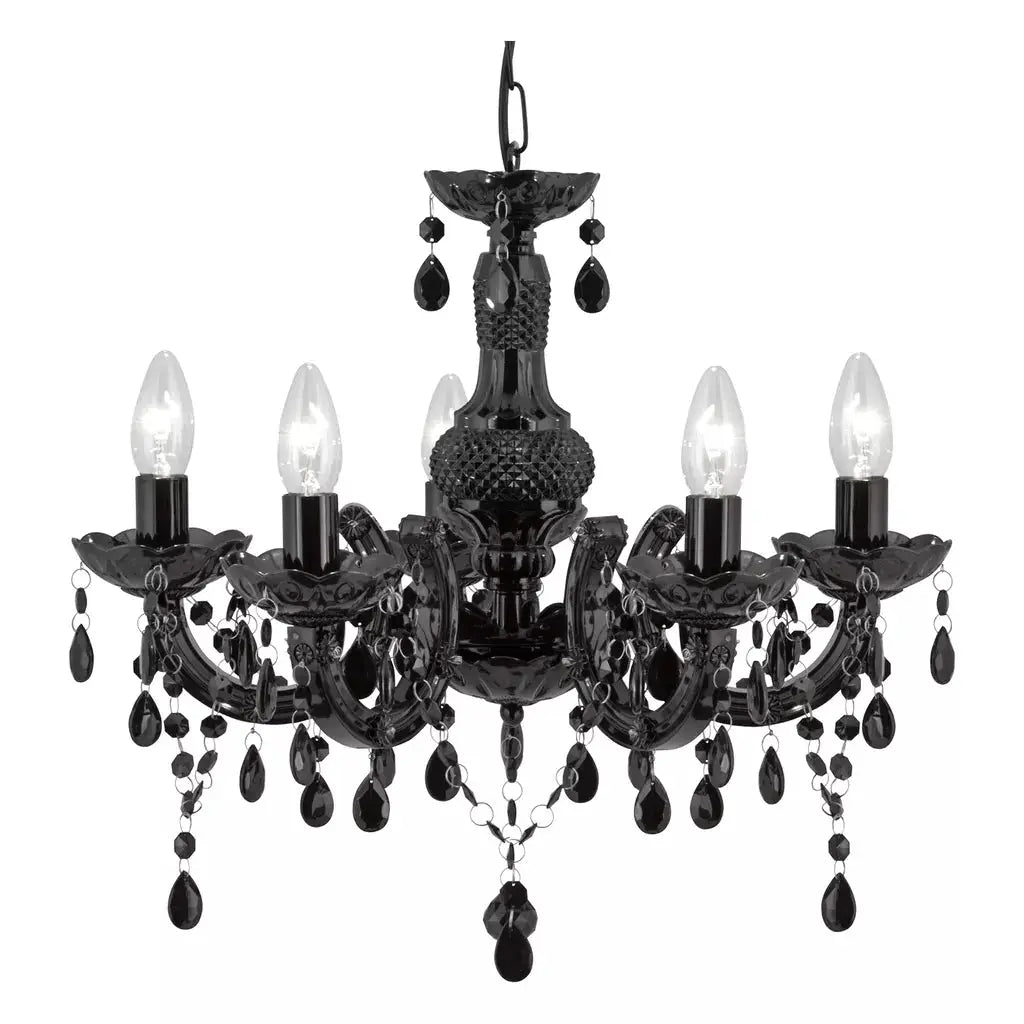 Searchlight Pendant Lights Marie Therese 5Lt Pendant - Black Glass & Acrylic - Searchlight Pendant Lights Marie Therese 5Lt Pendant - Black Glass & Acrylic
