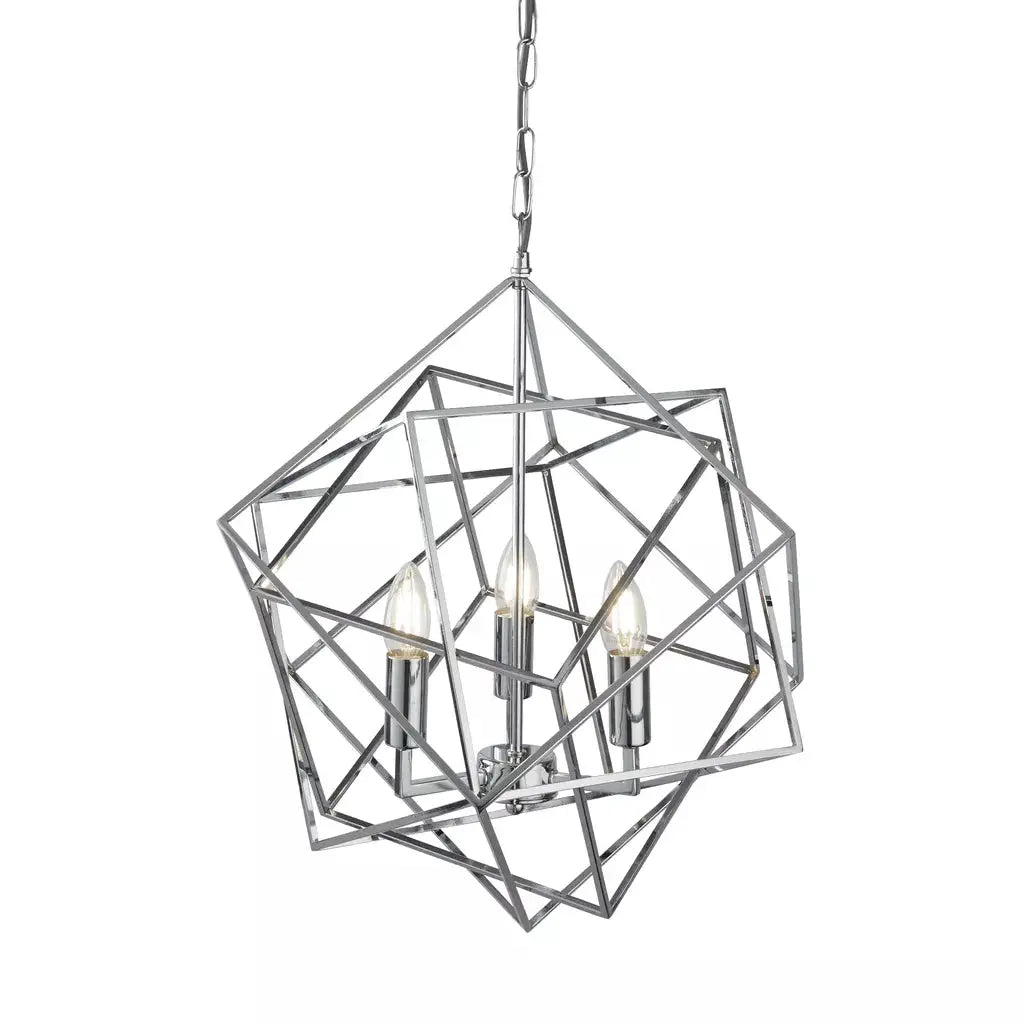 Searchlight Pendant Lights Cube 3Lt Pendant - Polished Chrome Metal - Searchlight Pendant Lights Cube 3Lt Pendant - Polished Chrome Metal