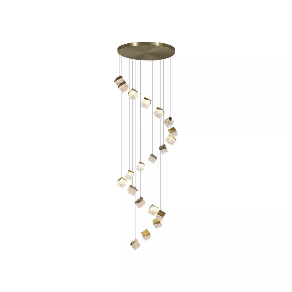 Searchlight Pendant Lights Cuboid 20Lt LED Multi Drop Pendant, Satin Brass Metal with C - Searchlight Pendant Lights Cuboid 20Lt LED Multi Drop Pendant, Satin Brass Metal with C