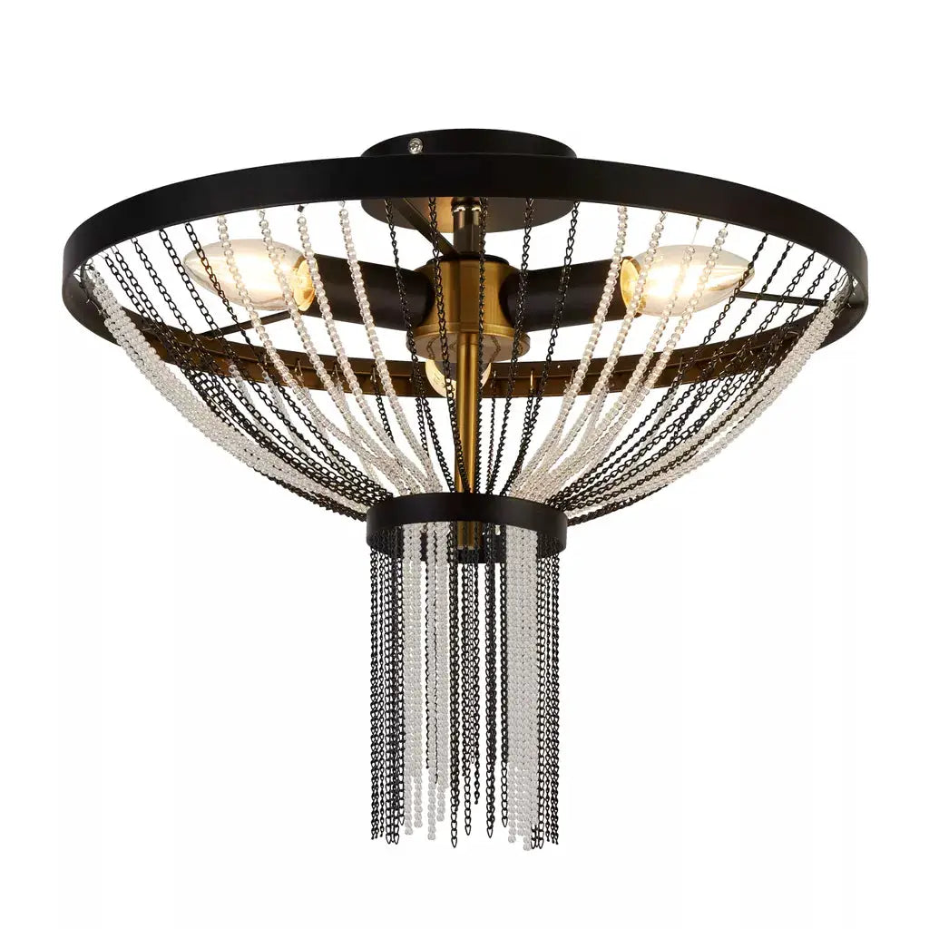 Searchlight Baguette 3Lt Flush - Black & Satin Brass Metal - Ceiling Lights Searchlight Baguette 3Lt Flush - Black & Satin Brass Metal Ceiling Lights