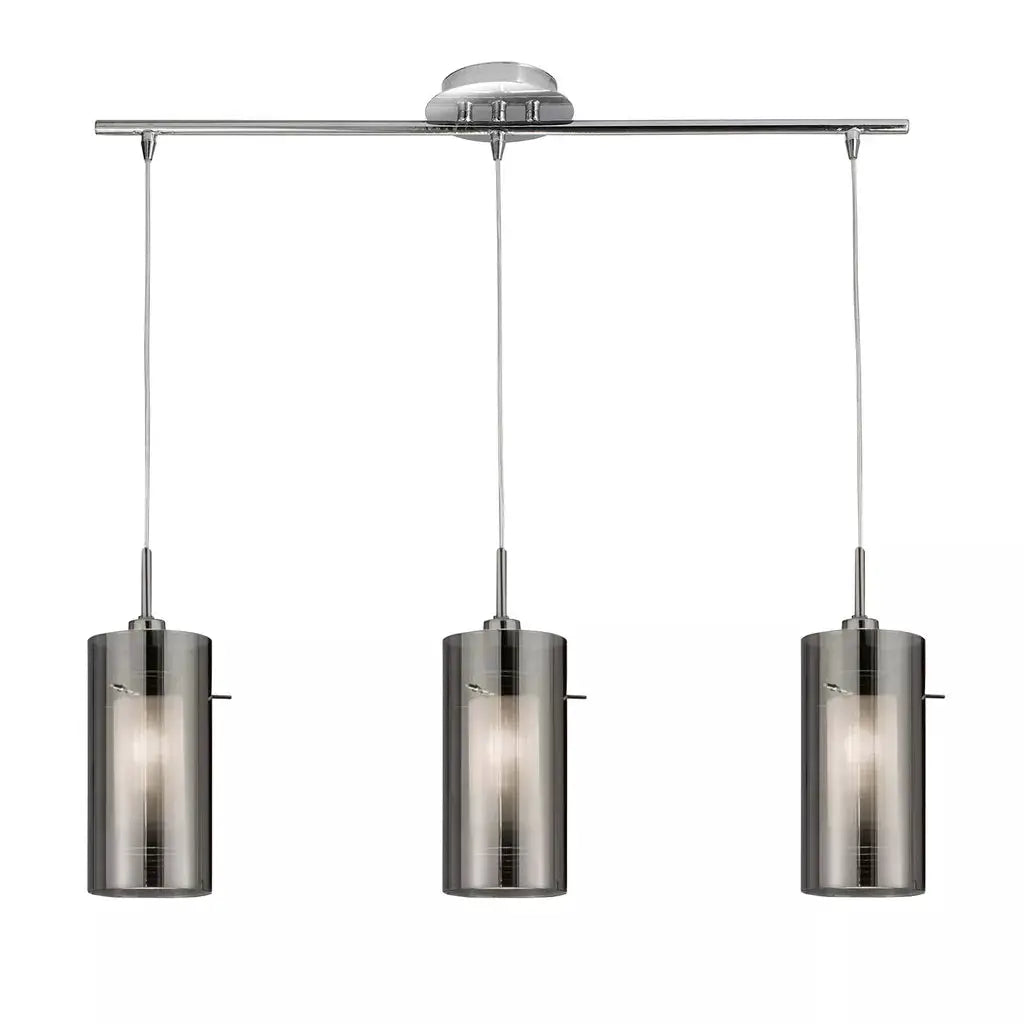 Searchlight Pendant Lights Duo II 3Lt Bar Pendant - Satin Silver Metal & Smoked Glass - Searchlight Pendant Lights Duo II 3Lt Bar Pendant - Satin Silver Metal & Smoked Glass