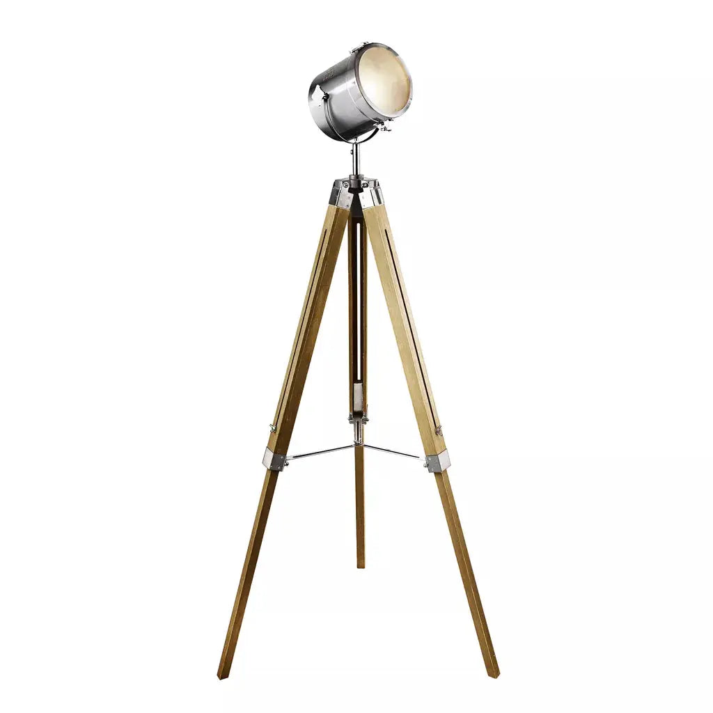 Searchlight Table Lamps Lux & Belle Tripod Floor Lamp Natural Wood & Chrome - Floor Lamps Searchlight Table Lamps Lux & Belle Tripod Floor Lamp Natural Wood & Chrome Floor Lamps