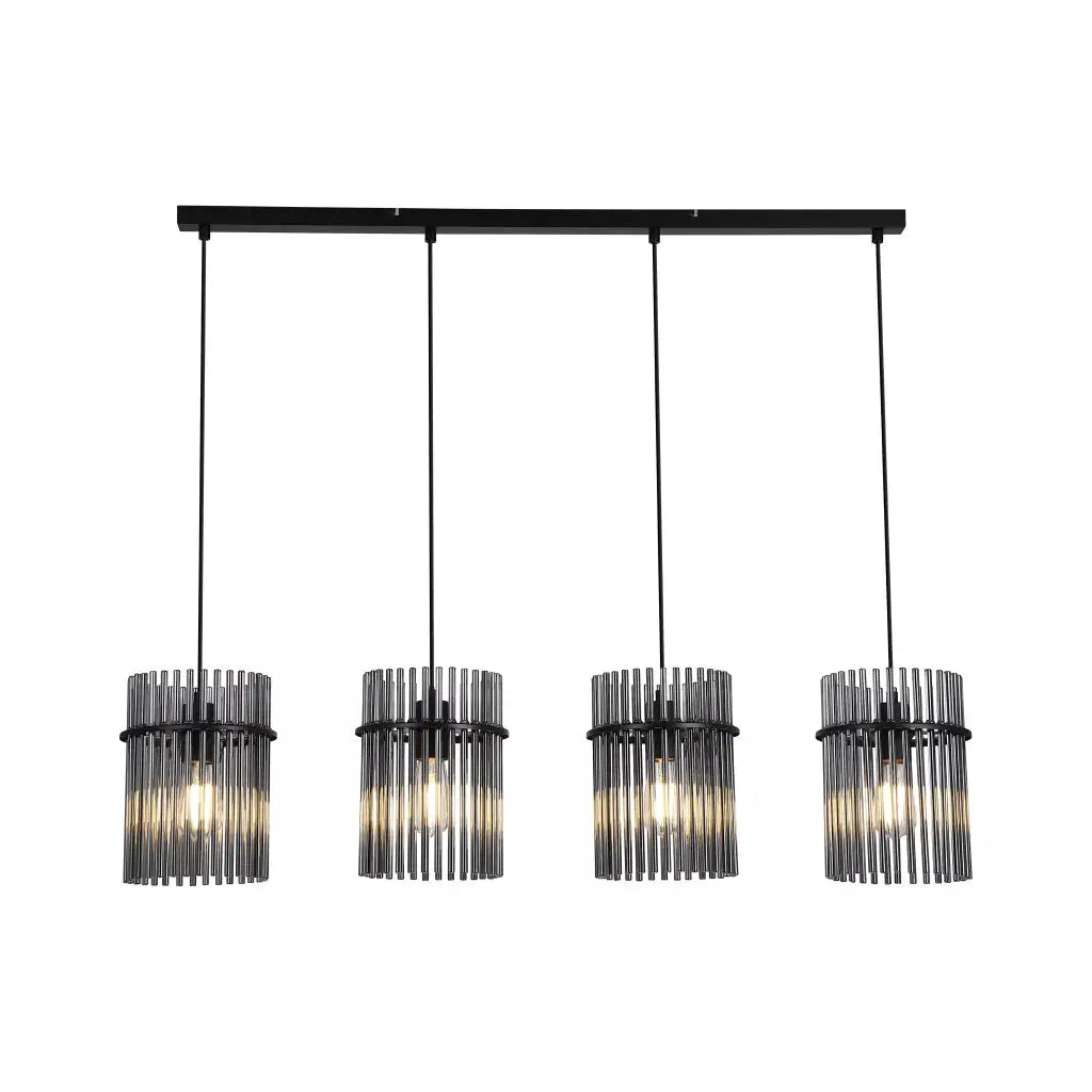 Searchlight Pendant Lights Swizzle 4Lt Bar Pendant, Matt Black Metal with Smoked Rods - Searchlight Pendant Lights Swizzle 4Lt Bar Pendant, Matt Black Metal with Smoked Rods