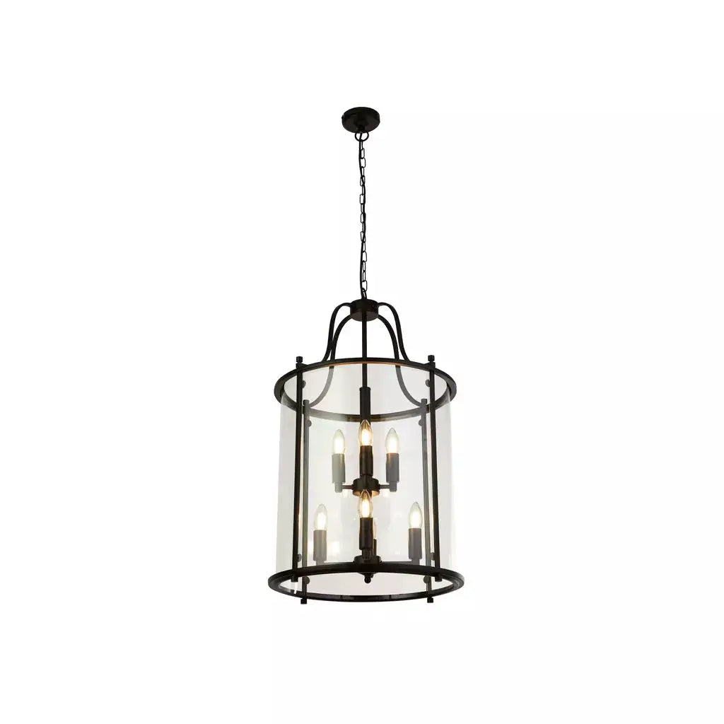 Searchlight Pendant Lights Lantern Grande 8Lt Pendant - Black Metal & Glass - Searchlight Pendant Lights Lantern Grande 8Lt Pendant - Black Metal & Glass