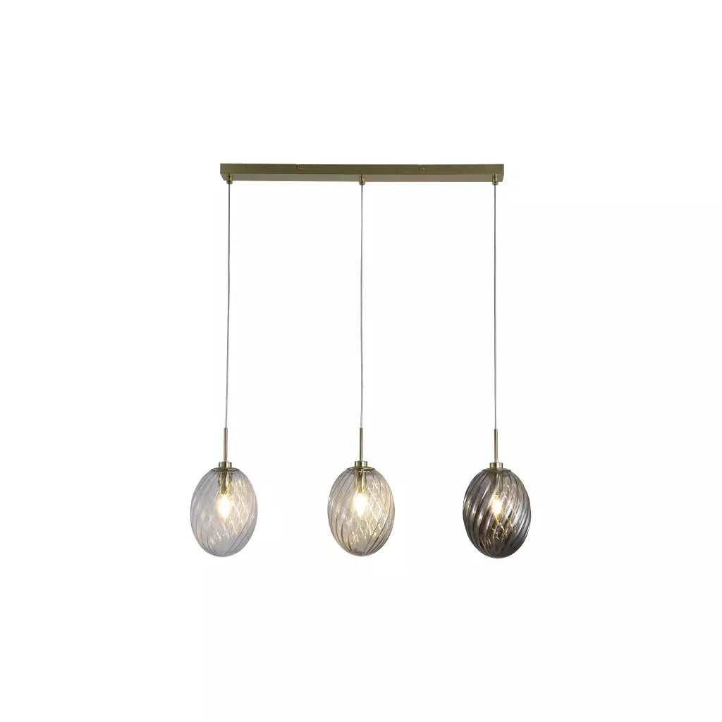 Searchlight Pendant Lights Whirl 3Lt Bar Pendant, Satin Brass Metal, Multi Coloured Gla - Searchlight Pendant Lights Whirl 3Lt Bar Pendant, Satin Brass Metal, Multi Coloured Gla