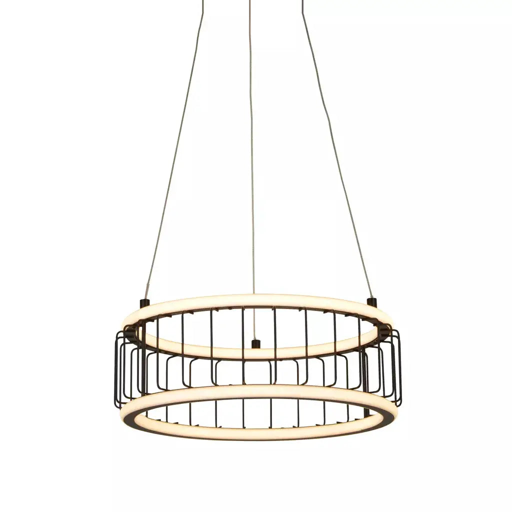 Searchlight Pendant Lights Circolo Cage Drum Pendant - Black Metal & White Silicon - Searchlight Pendant Lights Circolo Cage Drum Pendant - Black Metal & White Silicon