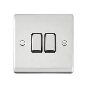 Saxby Sockets Raised Screwed 10AX 2G 2-Way Switch - Brushed Steel With Black Insert - Saxby Sockets Raised Screwed 10AX 2G 2-Way Switch - Brushed Steel With Black Insert