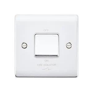 Saxby Sockets Raised Screwed 10AX 1G 3-Pole Fan Isolator Switch - Polished Chrome With White Insert - Saxby Sockets Raised Screwed 10AX 1G 3-Pole Fan Isolator Switch - Polished Chrome With White Insert