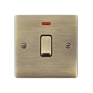 Saxby Sockets Raised Screwed 20A 1G DP Switch With Neon - Antique Brass With Black Insert - Saxby Sockets Raised Screwed 20A 1G DP Switch With Neon - Antique Brass With Black Insert