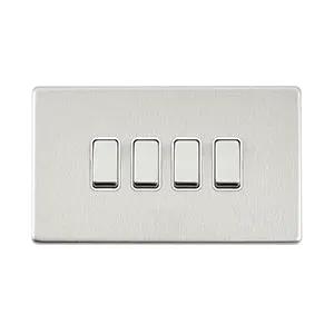Saxby Sockets Screwless 10AX 4G 2-Way Switch - Brushed Steel With White Insert - Saxby Sockets Screwless 10AX 4G 2-Way Switch - Brushed Steel With White Insert