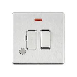 Saxby Sockets Screwless 13A Switched Fused Spur Unit with Flex Outlet and Neon - Brushed Steel With Grey Insert - Saxby Sockets Screwless 13A Switched Fused Spur Unit with Flex Outlet and Neon - Brushed Steel With Grey Insert
