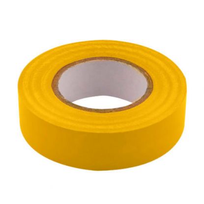 Yellow insulation tape roll for electrical wiring and repairs on white background