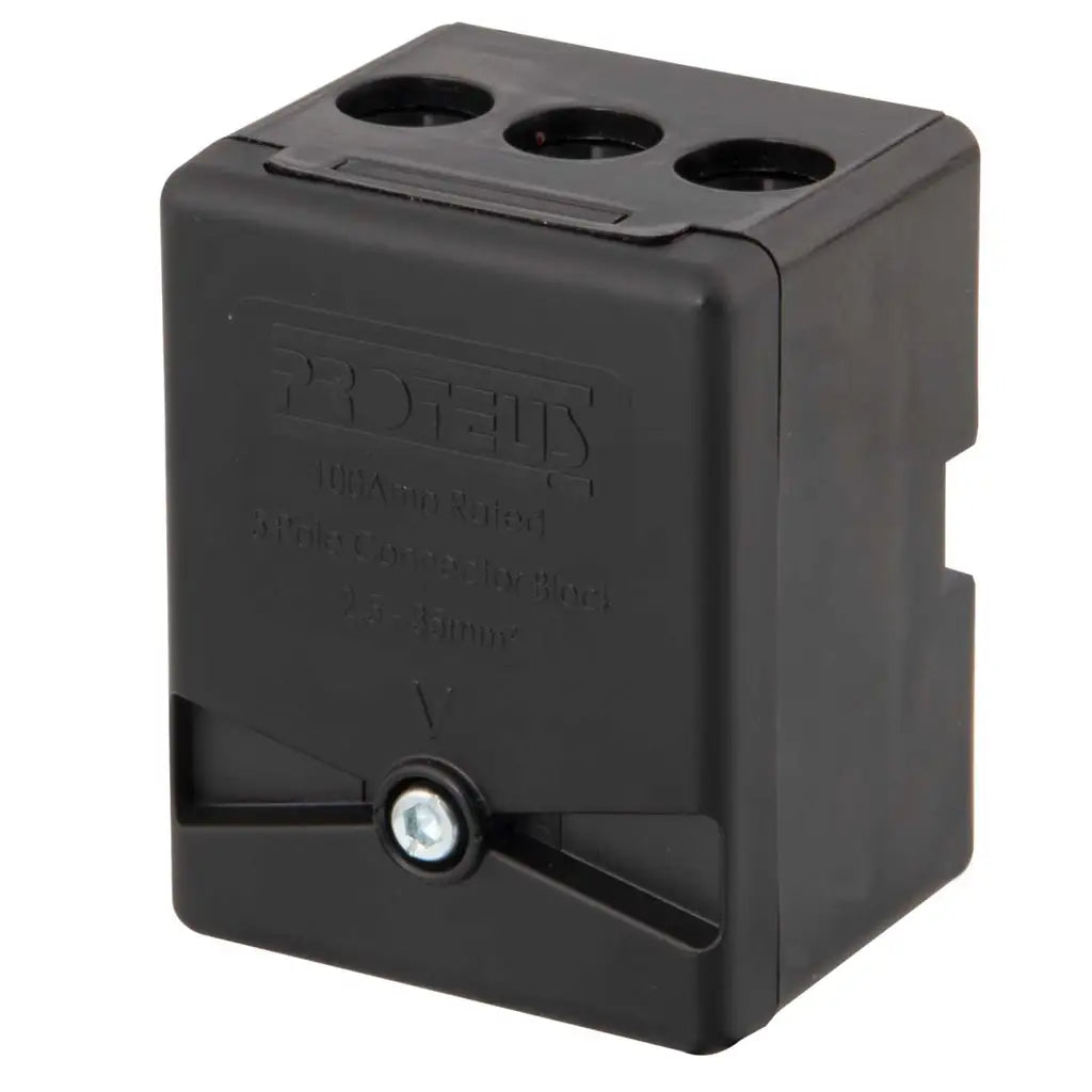 Black 3-pole electrical connector block for wiring and lighting installations