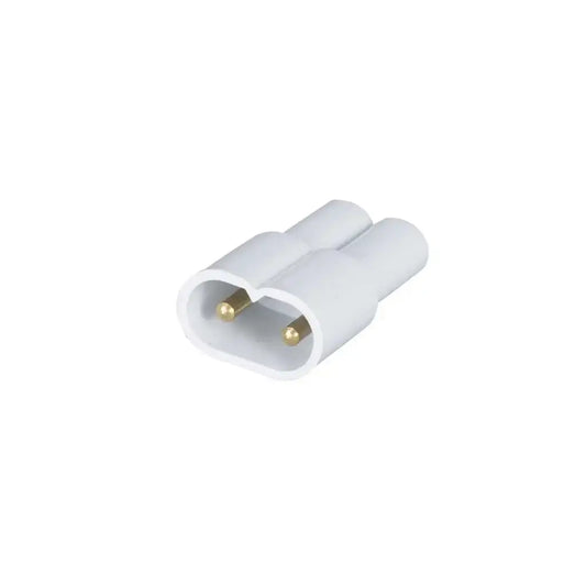 White 2-pin LED light fitting connector electrical accessory on white background