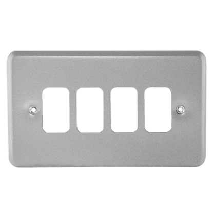4-gang metalclad front plate for electrical switches or sockets, silver finish