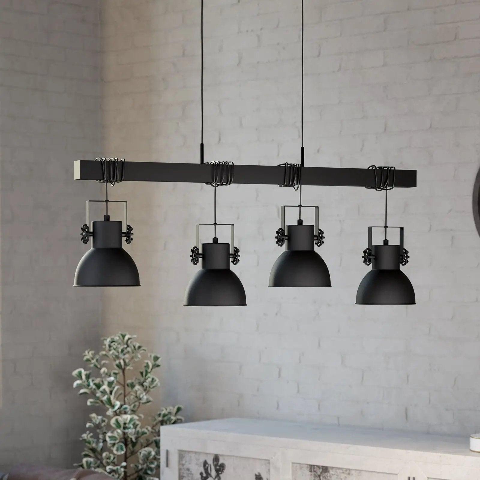 Shirebrook pendant light, four-bulb, black