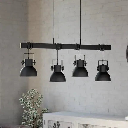 Shirebrook pendant light, four-bulb, black