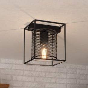 Catterick ceiling light, black, cage lampshade