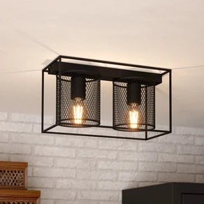 Catterick ceiling lamp, black, two cage lampshades