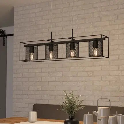 Catterick pendant light black four cage lampshades