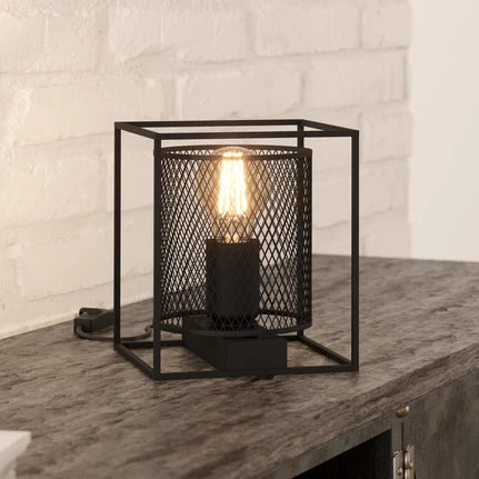 Catterick table lamp, black, cage lampshade
