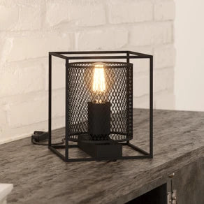 Catterick table lamp, black, cage lampshade