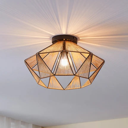 Adwickle ceiling light, natural yarn lampshade