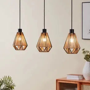 Adwickle pendant light, 3 natural yarn lampshades