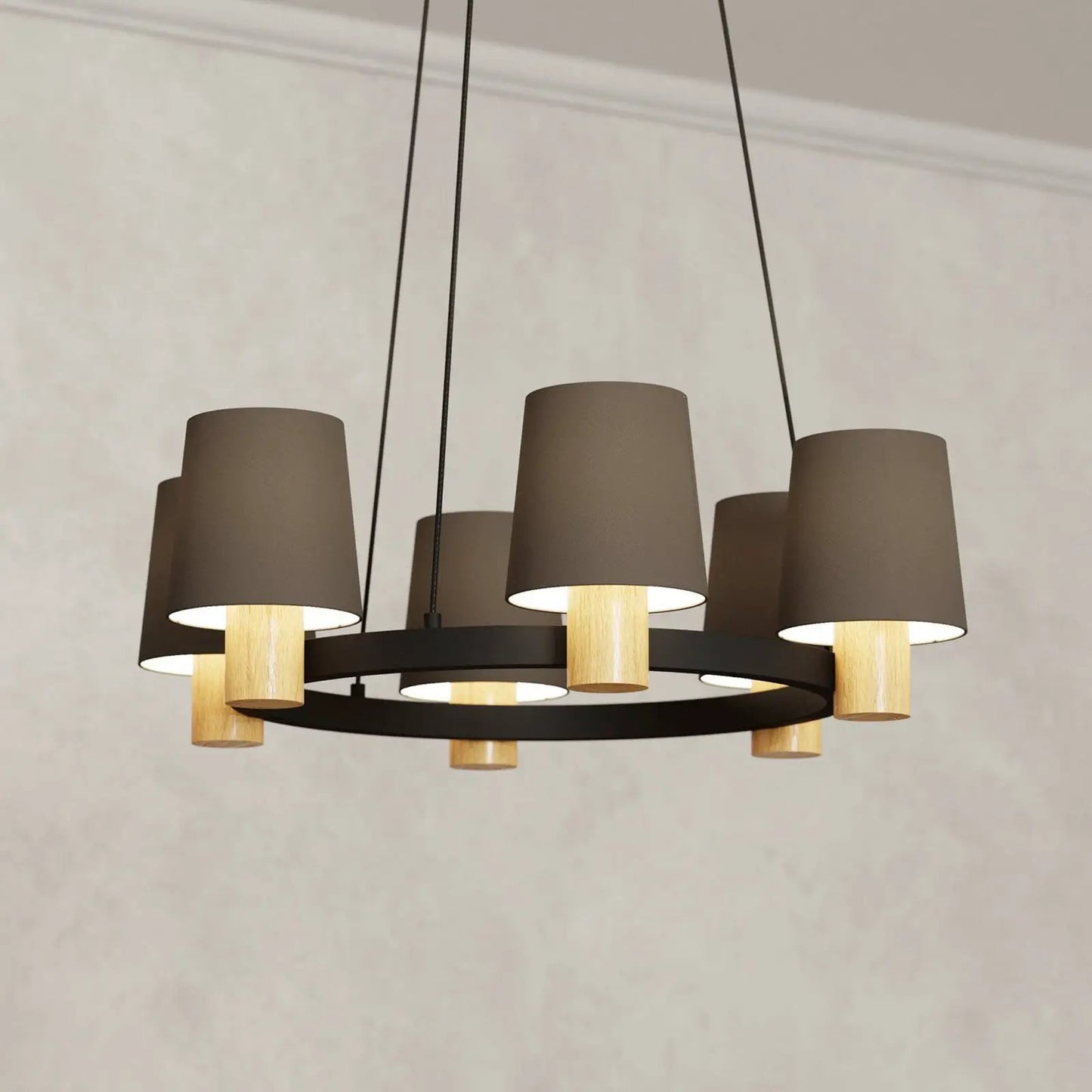 Edale chandelier, 6 lampshades cappuccino, round