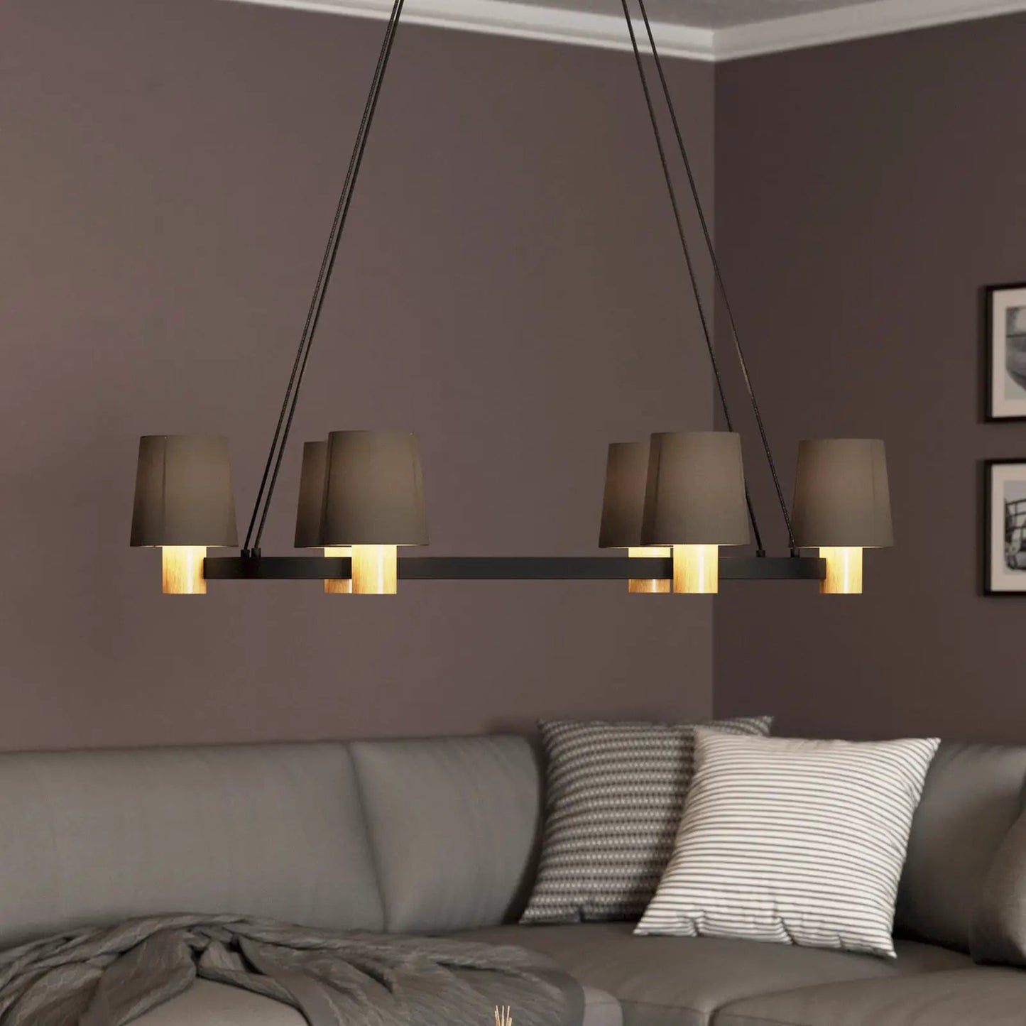 Edale chandelier, 6 lampshades cappuccino, oval