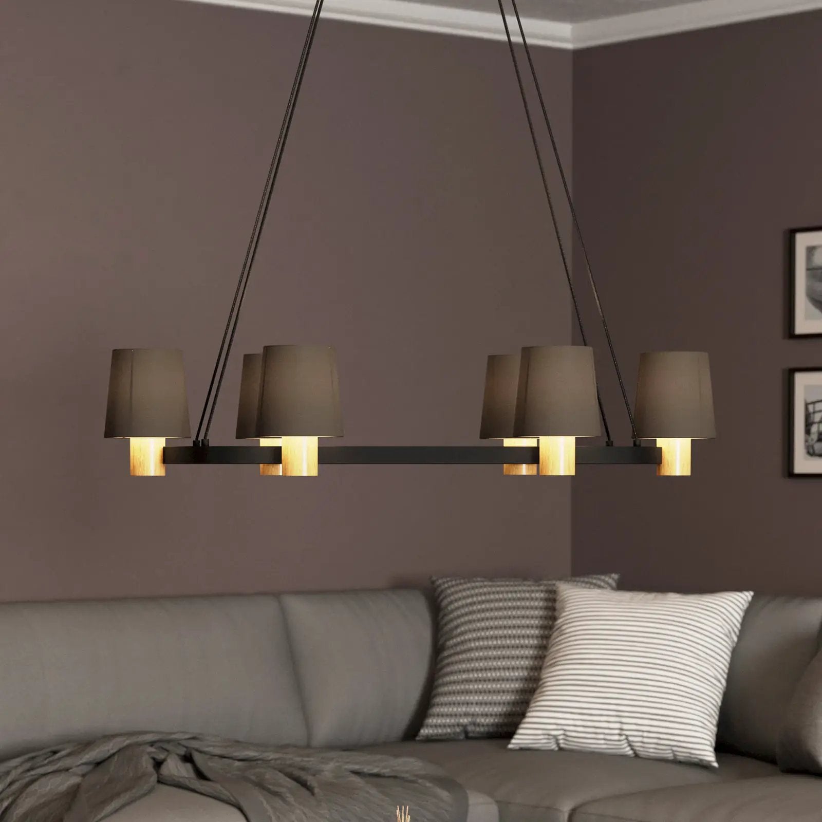 Edale chandelier, 6 lampshades cappuccino, oval