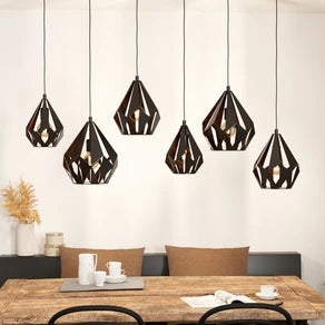 Carlton 1 hanging light 6-bulb, black and copper