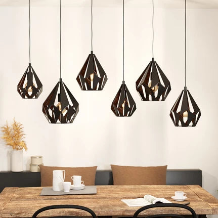 Carlton 1 hanging light 6-bulb, black and copper