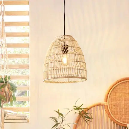 Ayesgarth pendant light with a rattan lampshade