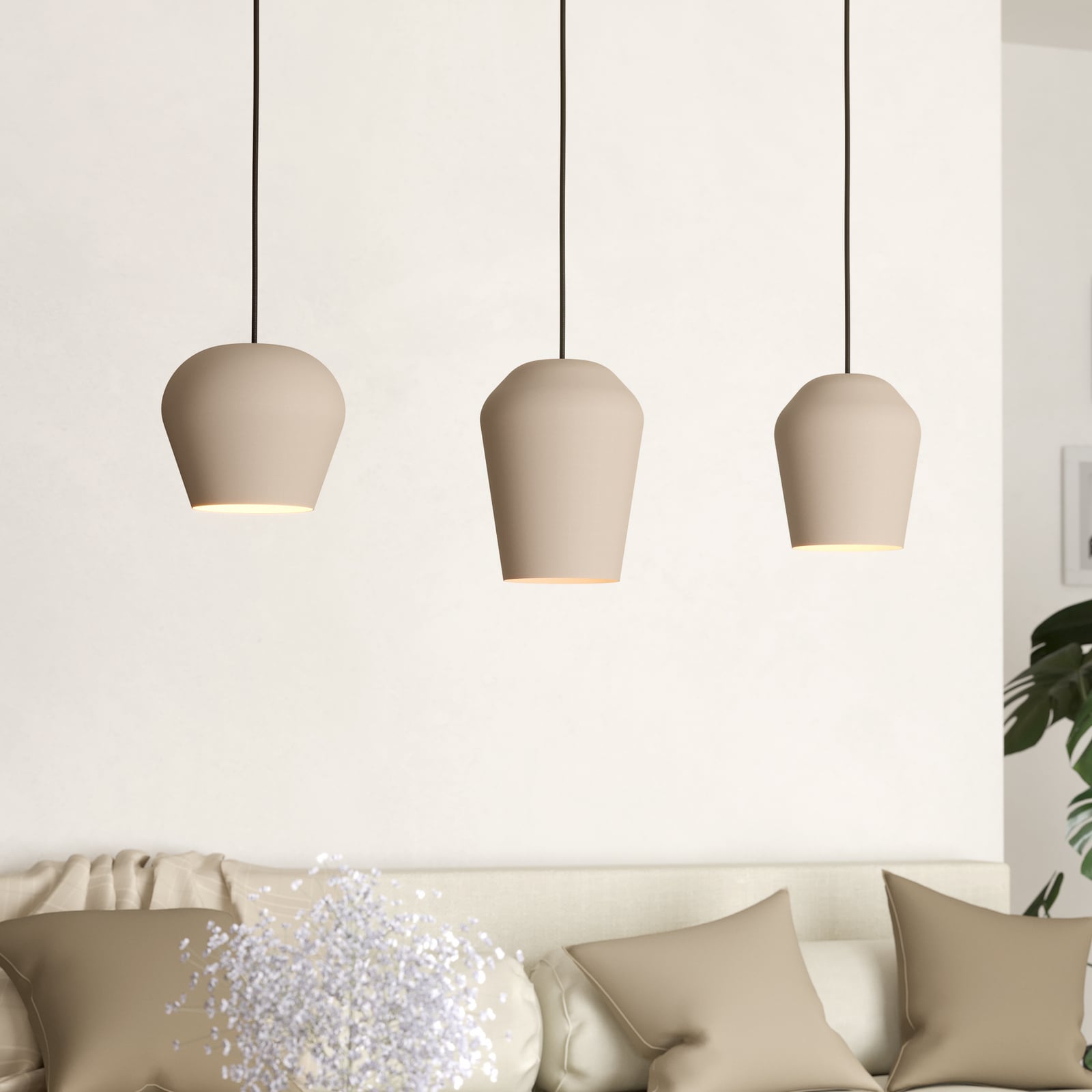Cambaito pendant light, three-bulb, sand-coloured