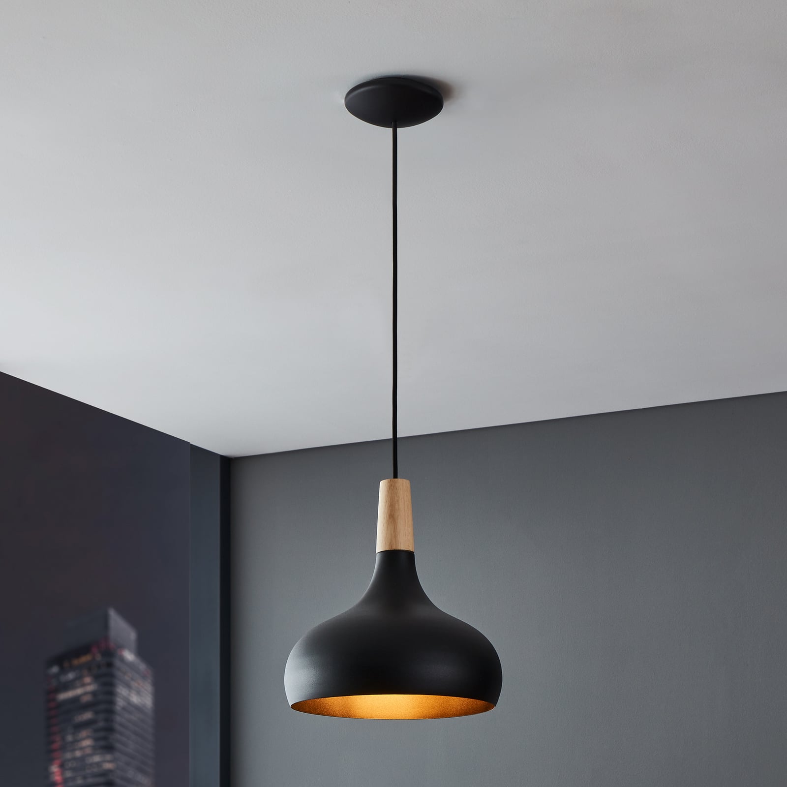 Sabinar pendant light, 1-bulb, black, Ø 28 cm