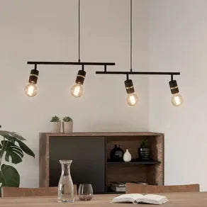 Lurone pendant light, black, 4-bulb