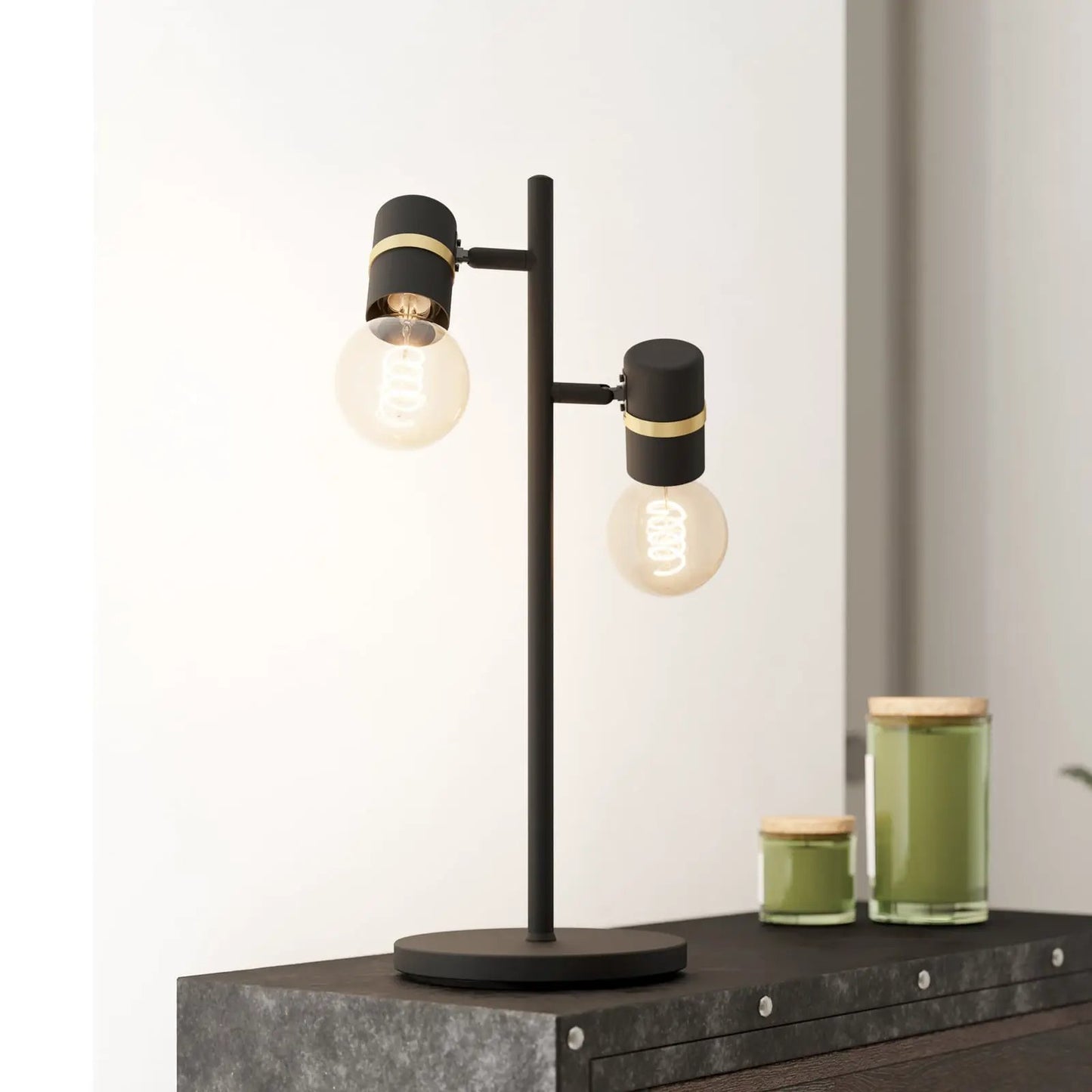 Lurone table lamp, black, 2-bulb