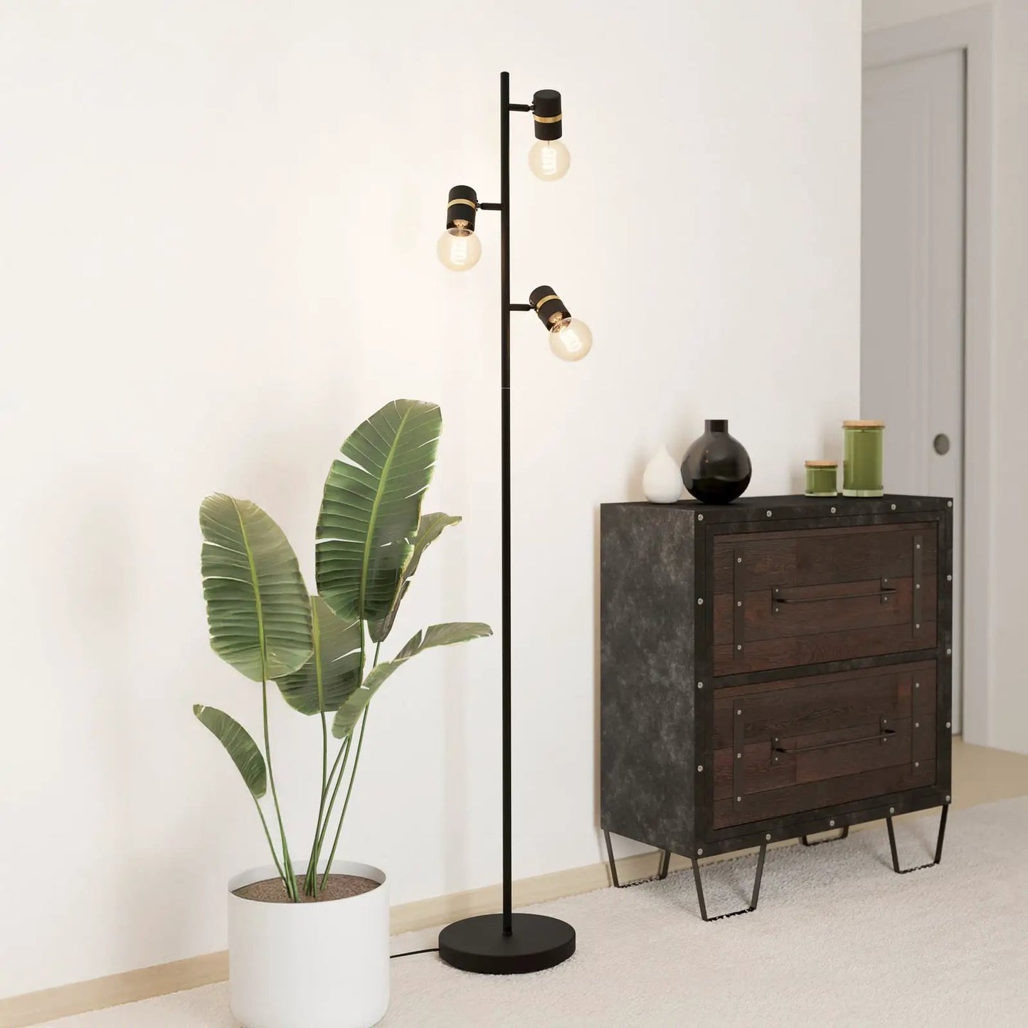 Lurone floor lamp, black, 3-bulb