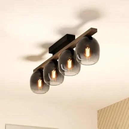 Filago ceiling light, four smoked glass lampshades