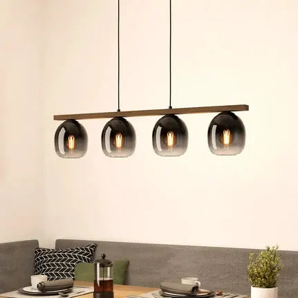 Filago pendant light, four smoked glass lampshades