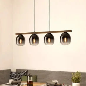 Filago pendant light, four smoked glass lampshades