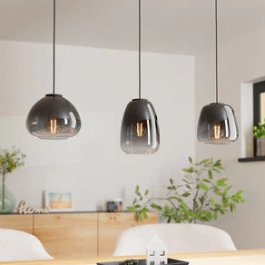 Aguilares hanging light, smoked glass, 3-bulb, linear