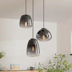 Aguilares hanging light, smoked glass, 3-bulb rondel